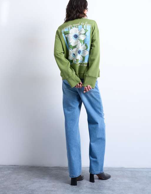 Topshop – Szara bluza oversize z grafiką „De Flores” na plecach, 4 z 4