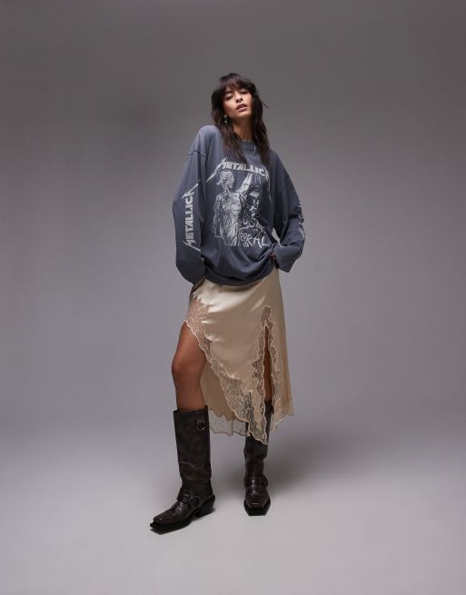 Topshop – Szara bluza z długimi rękawami i licencjonowaną grafiką zespołu Metallica