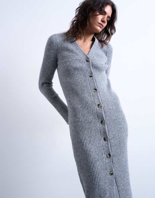 Topshop – Szara dzianinowa sukienka midi, 2 z 4