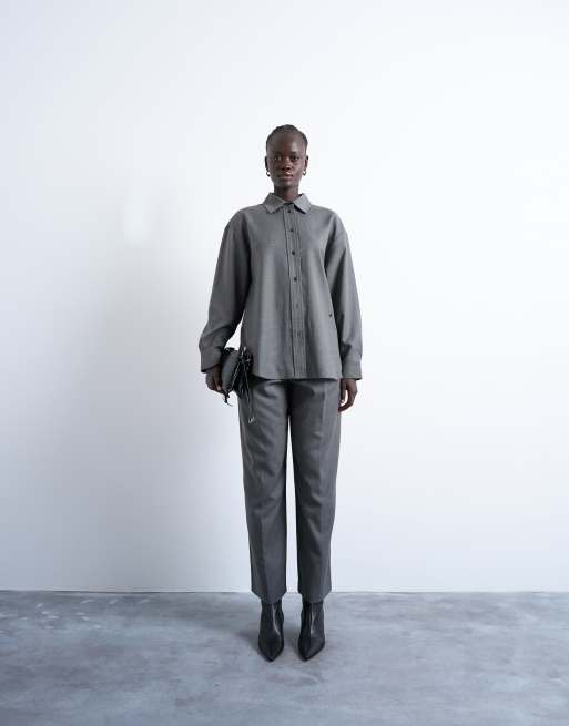 Topshop – Szara elegancka asymetryczna koszula oversize, część zestawu, 2 z 4