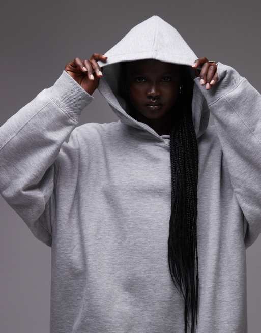 Topshop – Szara melanżowa bluza z kapturem oversize premium, część zestawu