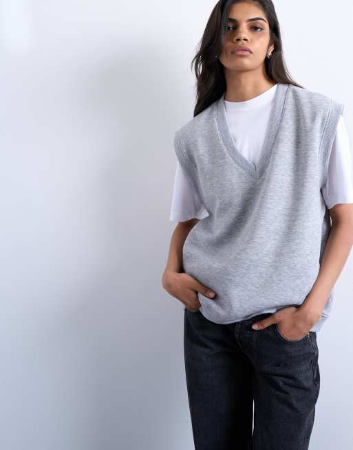 Topshop – Szara melanżowa kamizelka dresowa z dekoltem w kształcie litery V