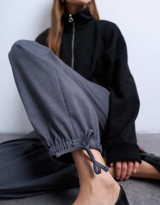 Topshop – Szare eleganckie spodnie z bufiastym dołem, 3 z 5