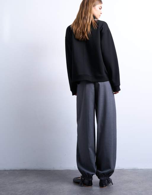 Topshop – Szare eleganckie spodnie z bufiastym dołem, 4 z 5
