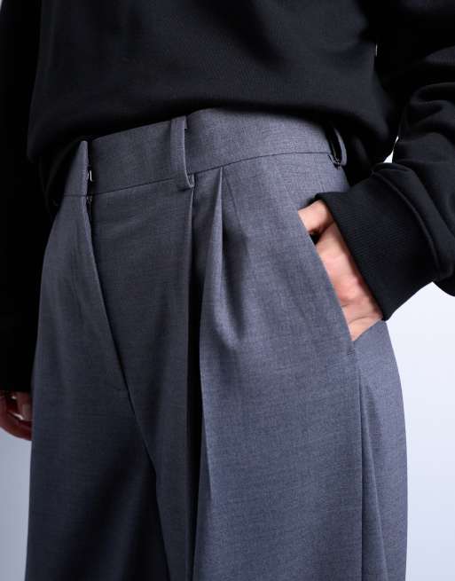 Topshop – Szare eleganckie spodnie z bufiastym dołem, 5 z 5