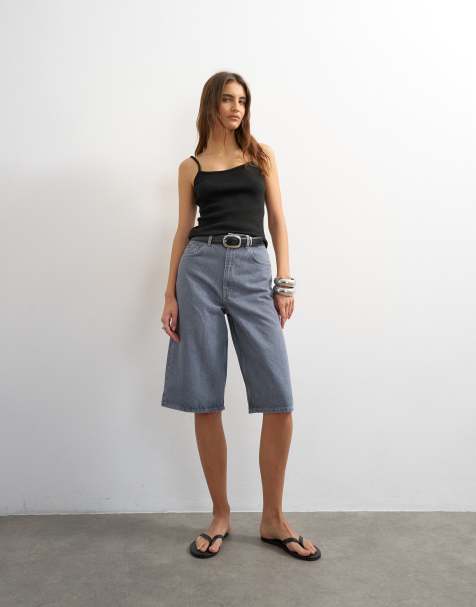 Topshop – Szare jeansowe szorty bermudy - view 1
