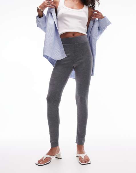 Topshop – Szare melanżowe legginsy ze szczotkowanego, prążkowanego materiału - view 1