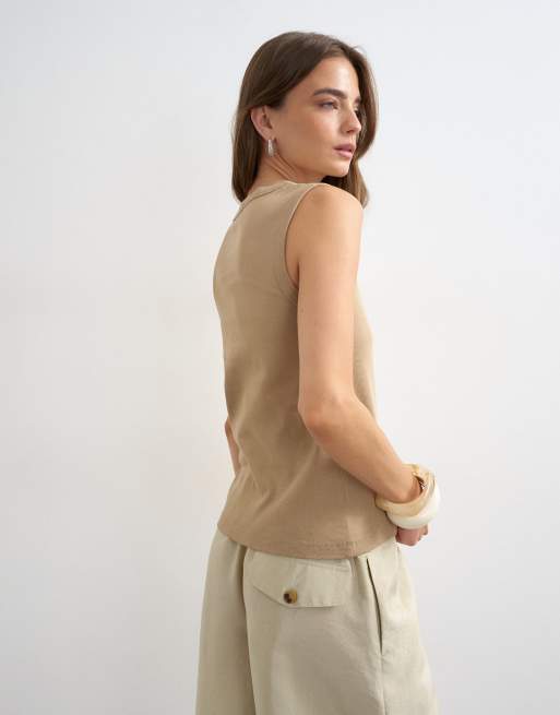 Topshop – Szarobeżowy dopasowany top bez rękawów, 2 z 4
