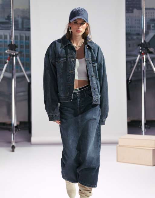Topshop – Szaroniebieska kurtka jeansowa z balonowymi rękawami i podszewką z kożuszka