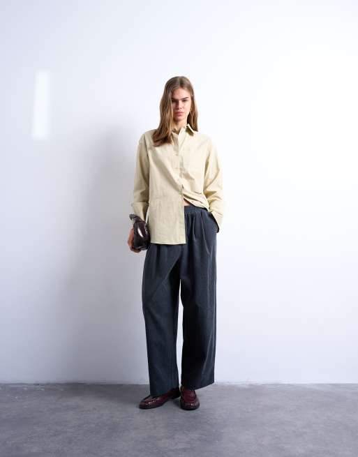 Topshop – Szaroniebieskie spodnie sztruksowe z szerokimi nogawkami, o krótszym fasonie