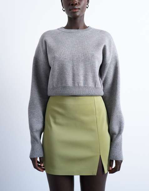 Topshop – Szary dzianinowy sweter z dopasowaną talią - view 1