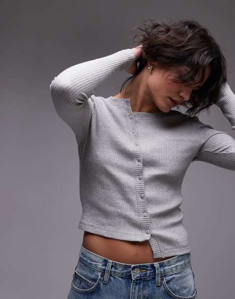 Topshop asymmetric long sleeve cardi in grey marl