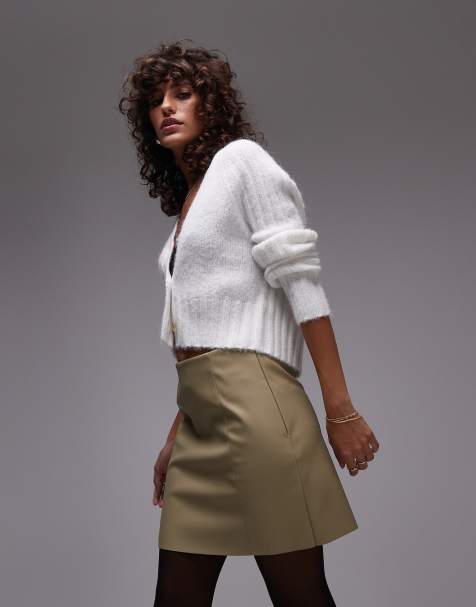 Topshop – Szałwiowa spódnica mini z imitacji skóry, część zestawu - view 1
