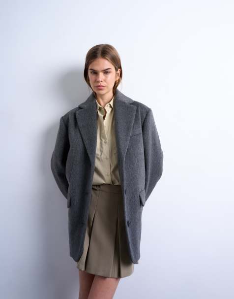 Topshop brushed three button blazer coat in charcoal