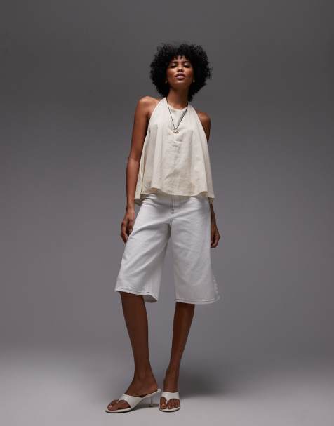 Topshop denim board shorts in bone