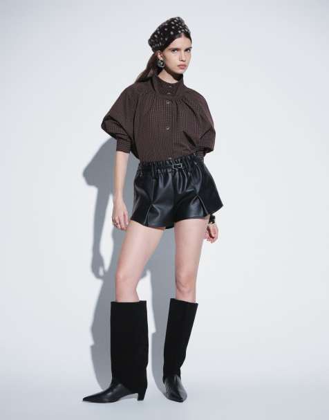 Topshop szorty mini z paskiem z imitacji skóry w czarnym kolorze - view 1