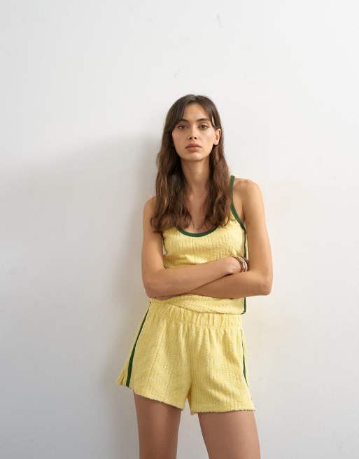 Topshop – Żółty zestaw z materiału frotté w paski, 2 z 3