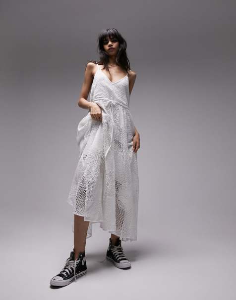 Topshop – Szydełkowana sukienka midi w kolorze kości słoniowej - view 1