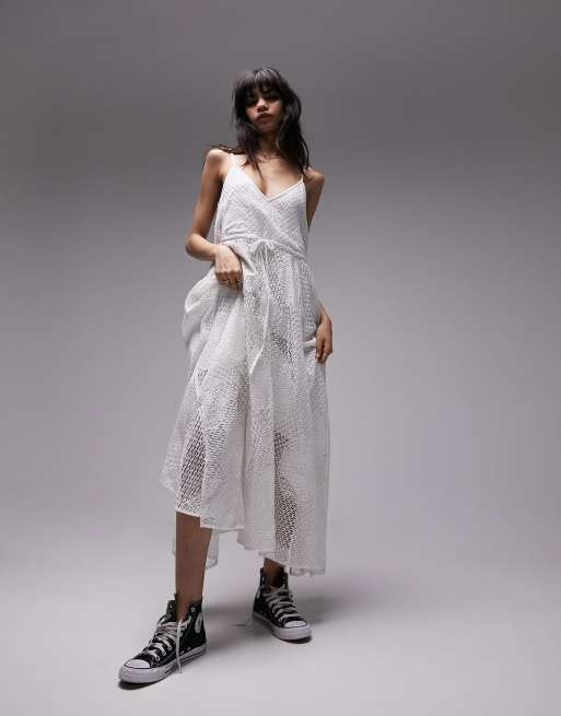 Topshop – Szydełkowana sukienka midi w kolorze kości słoniowej