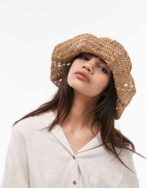 Topshop – Szydełkowany kapelusz typu bucket w naturalnym kolorze