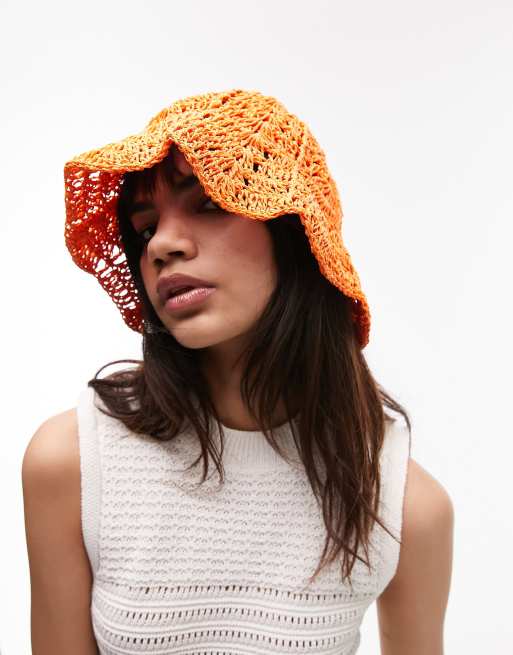 Topshop – Szydełkowany kapelusz typu bucket w pomarańczowym kolorze