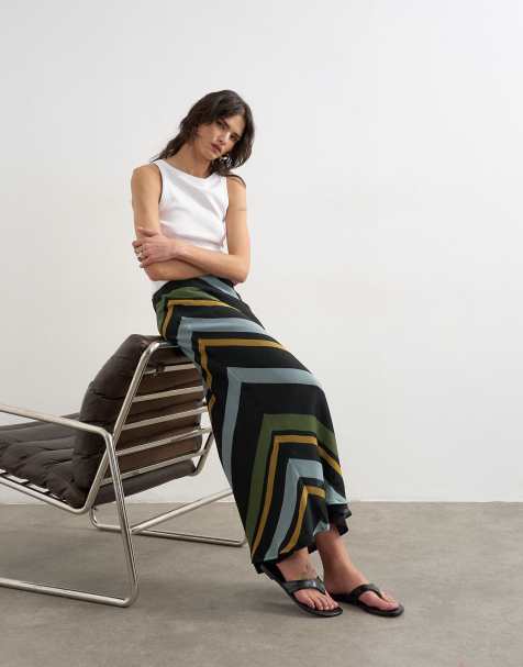 Topshop chiffon bias maxi skirt in bold stripe