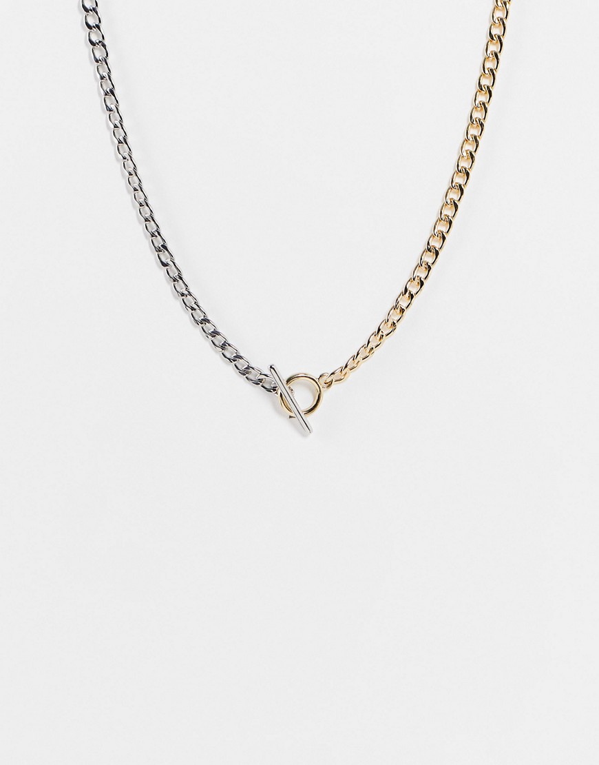 Topshop t-bar chain necklace in mixed metals-Multi