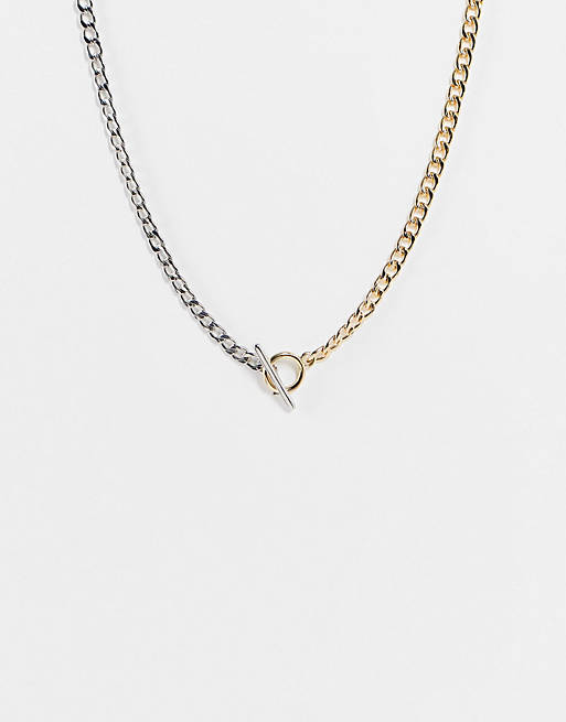 Topshop t-bar chain necklace in mixed metals