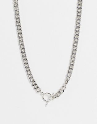 Topshop t-bar chunky lariat necklace in silver