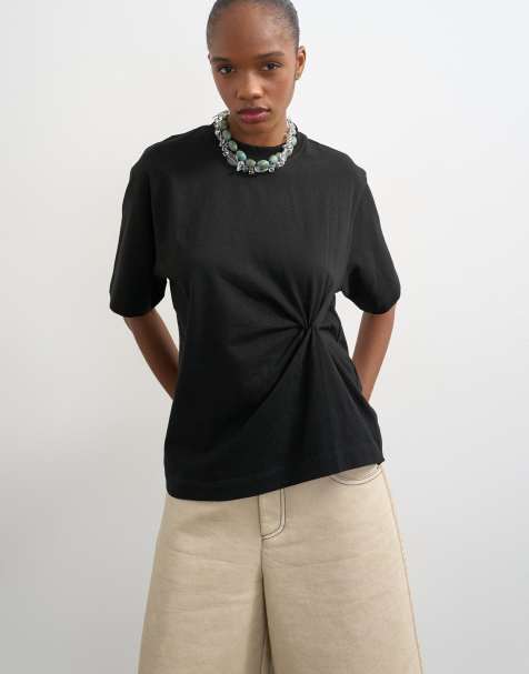 Topshop - T-shirt à détail torsadé - Noir - view 1