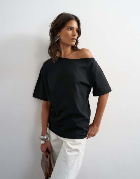 Topshop - T-shirt à épaule tombante - Noir - view 1