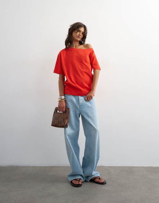 Topshop - T-shirt à épaule tombante - Rouge, 2 de 4