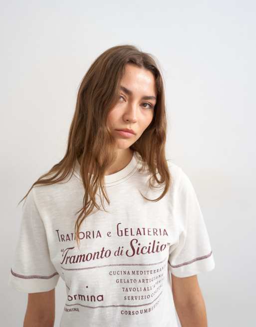 Topshop - T-shirt à imprimé Tramonto Di Sicilia - Écru, 3 de 4
