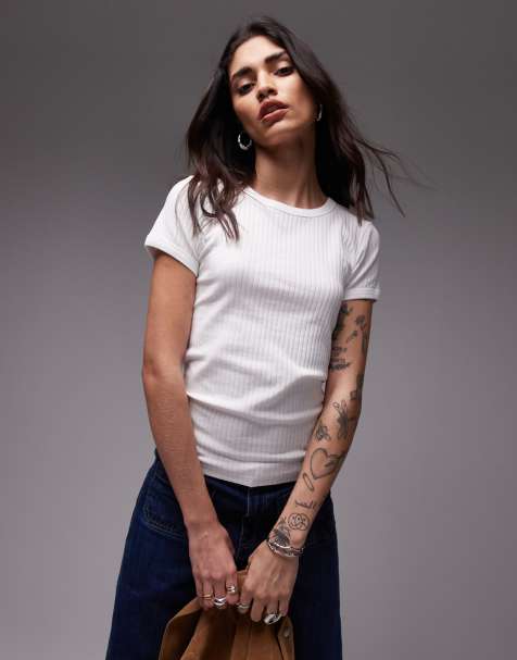 Topshop - T-shirt à larges côtes - Blanc - view 1