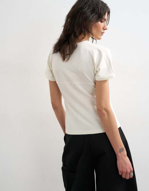 Topshop - T-shirt à mancherons avec empiècement froncé - Écru, 4 de 4