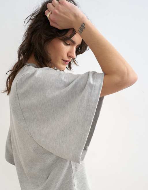 Topshop - T-shirt à manches chauve-souris - Gris chiné, 3 de 4