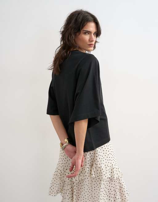 Topshop - T-shirt à manches chauve-souris - Noir, 2 de 4
