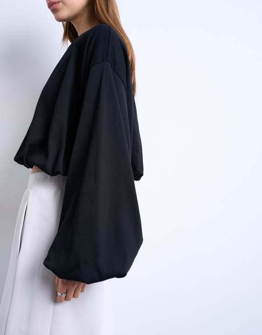 Topshop - T-shirt à manches longues et ourlet boule - Noir, 2 de 4