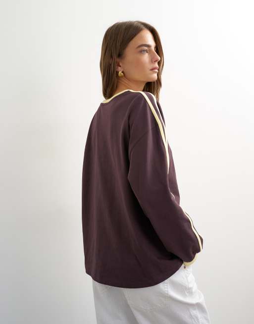 Topshop t-shirt à manches longues patineuse à rayures couleur chocolat, 4 de 4