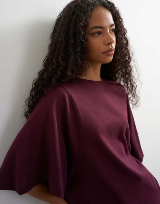 Topshop T-shirt a maniche a pipistrello color prugna, 2 di 4