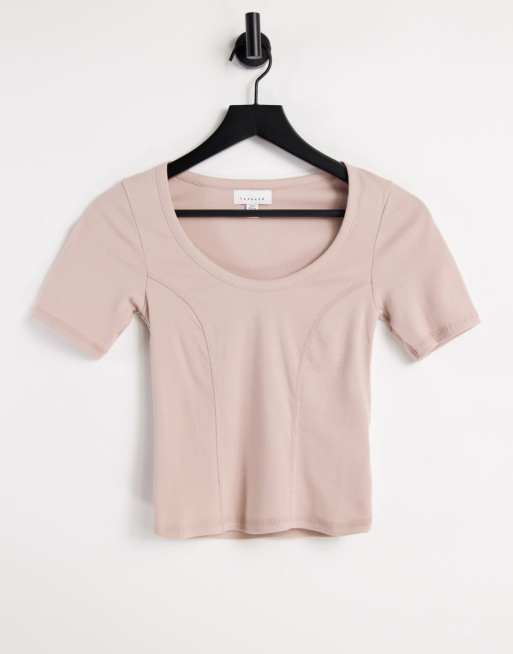 Topshop - T-shirt a maniche corte beige con scollo rotondo