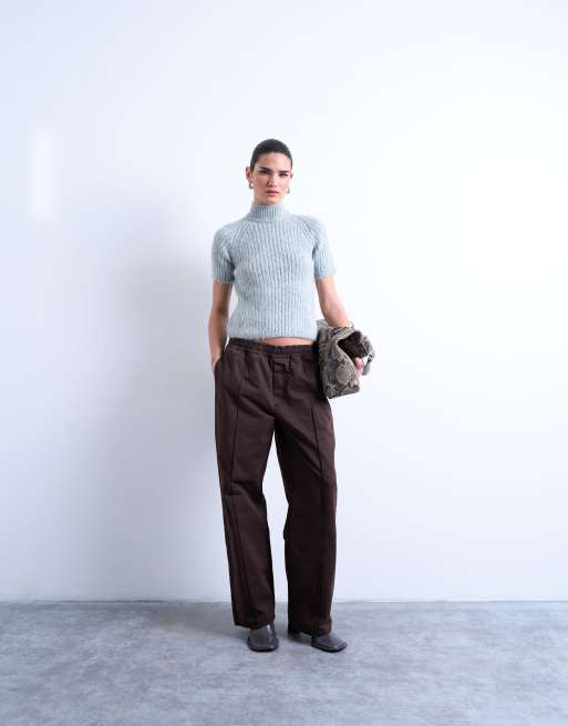 Topshop - T-shirt a maniche corte in maglia grigio chiaro a coste , 3 di 4