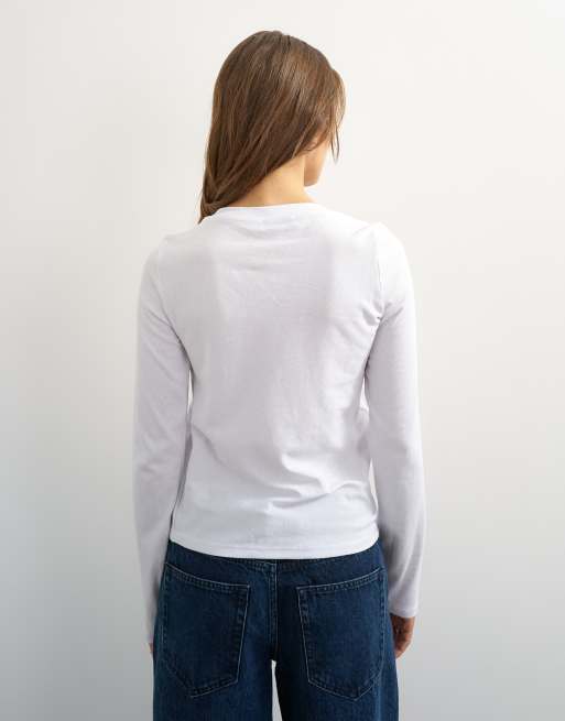 Topshop T-shirt a maniche lunghe asimmetrica bianca, 4 di 4