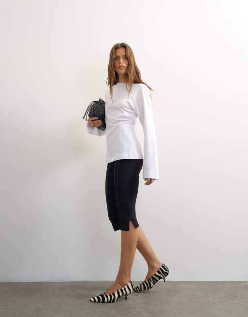 Topshop t-shirt a maniche lunghe raglan con vita stretta bianca, 4 di 4