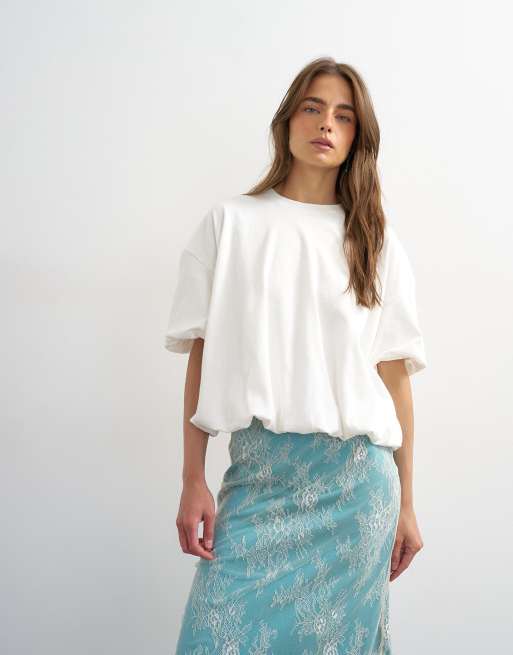 Topshop - T-shirt à ourlet boule - Ivoire, 3 de 4