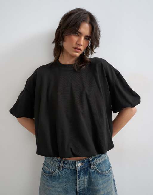 Topshop t-shirt à ourlet boule noir, 4 de 4