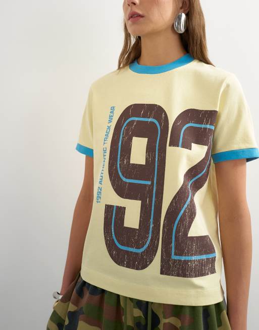 Topshop t-shirt à poignets color block graphique jaune, 3 de 4