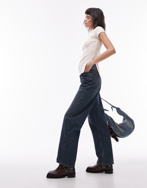 Topshop - T-shirt accollata color pietra a coste con spacco laterale