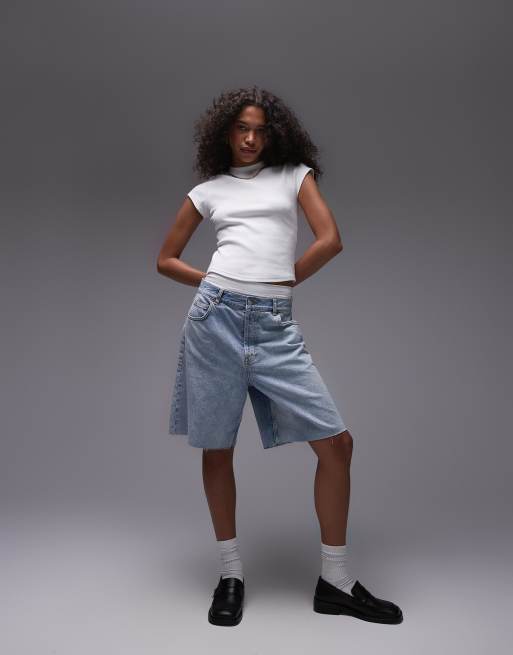 Topshop - T-shirt aderente bianca a coste con fondo arrotondato, 3 di 4