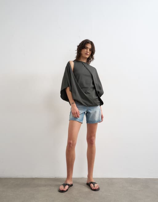 Topshop - T-shirt antracite drappeggiata con mantella, 3 di 4